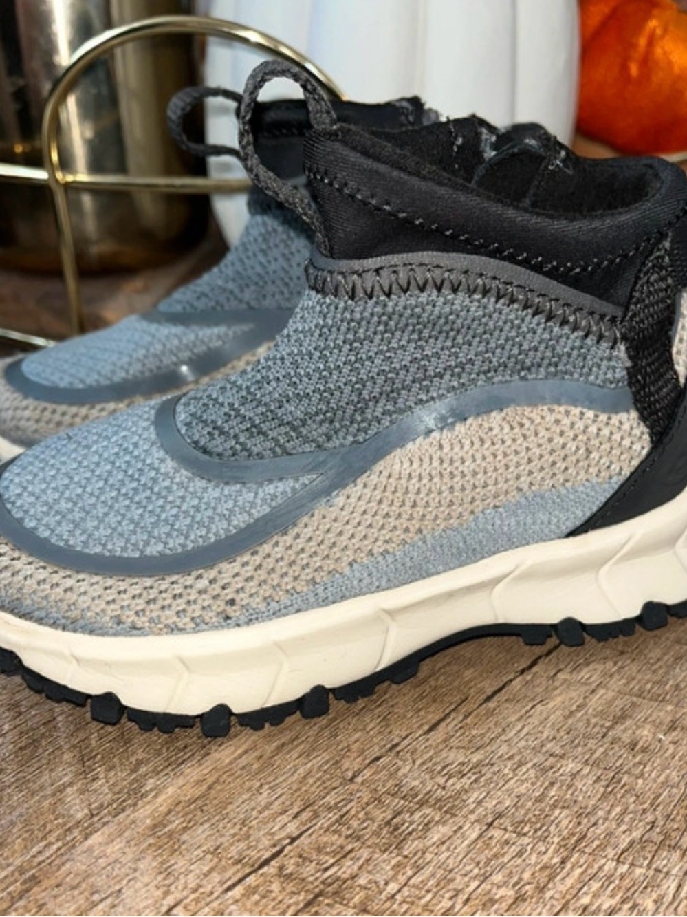 Zara Kids Blue and Gray Knit Slip-On Sneakers